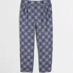 Women J. Crew Factory Medallion Print Drapey Pants in Navy White Size 6